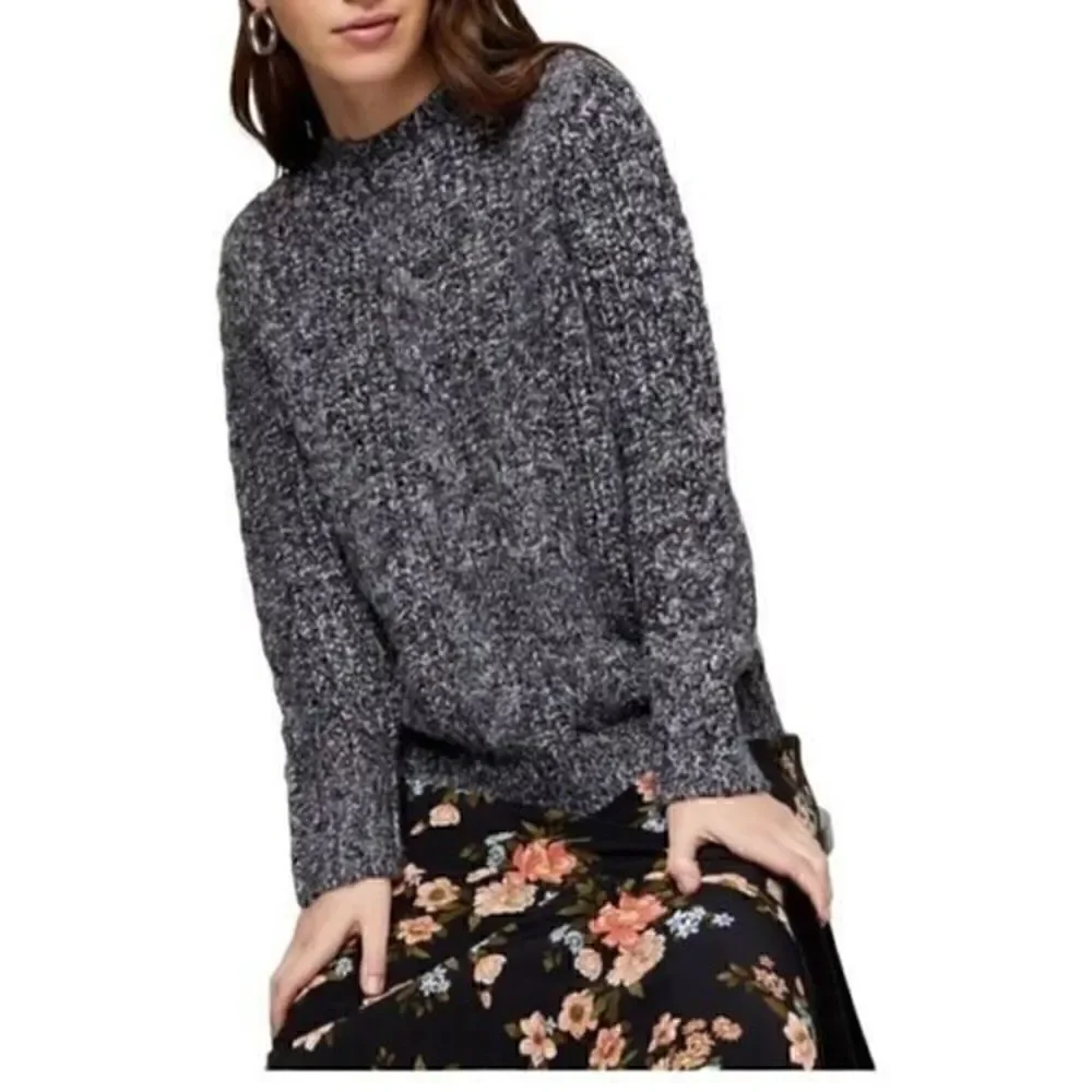 Topshop Black Multi Braided Cable Mock Neck Sweater Small